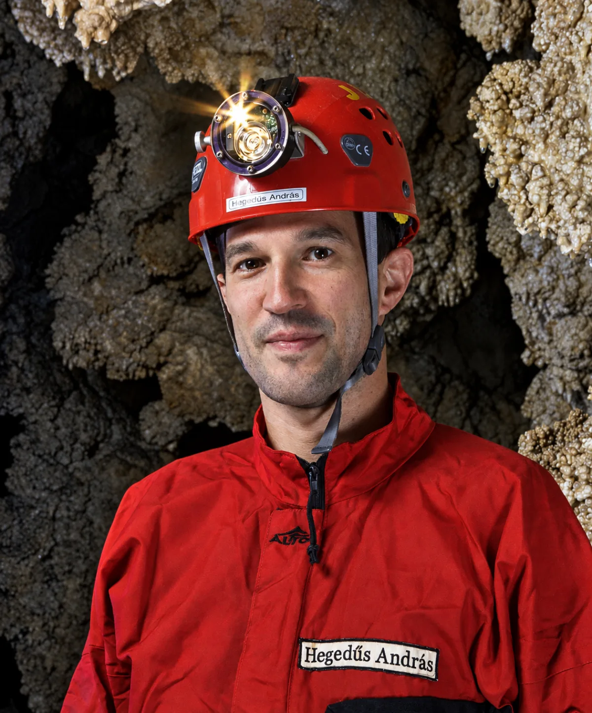 András Hegedűs in cave-rescue equipment underground